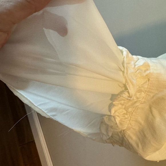 Dex Ruffled Cream Colored Linen lined Dress Sz S - Picture 4 of 8